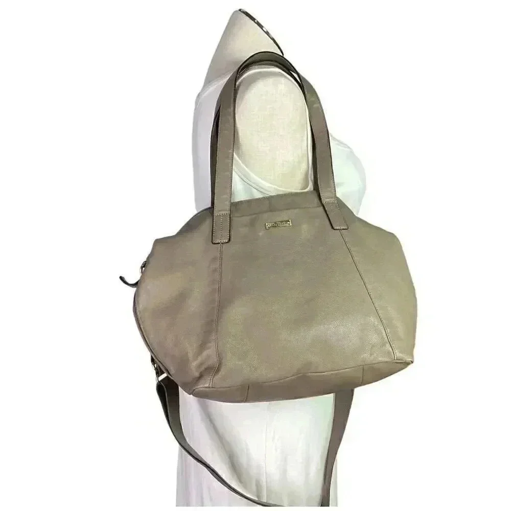 Storksak Noa Leather Diaper Bag Gray Crossbody Strap Double Handles Changing Pad